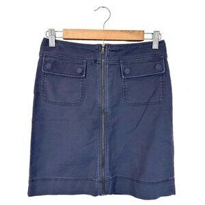 Ann Taylor Zip Front Straight Skirt Dark Blue Snap Button Pockets, Size 0